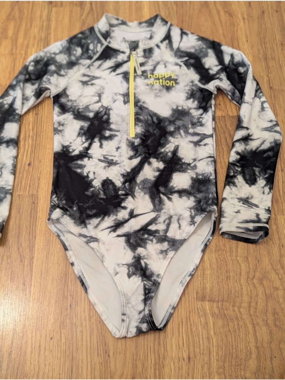 Happy Nation Girls Long Sleeve Tie-Dye One-Piece Swimsuit Size S Recycled Polyes